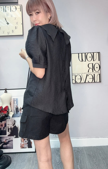 Front tie ruffle collar blouse #00585