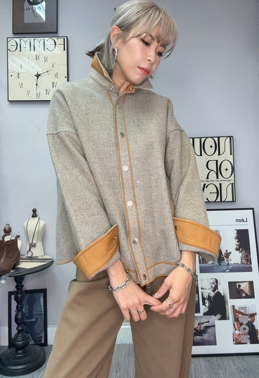 Shirt collar wool zip jacket #00030