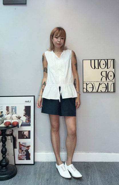Front embroidery tie sleeveless blouse #00759