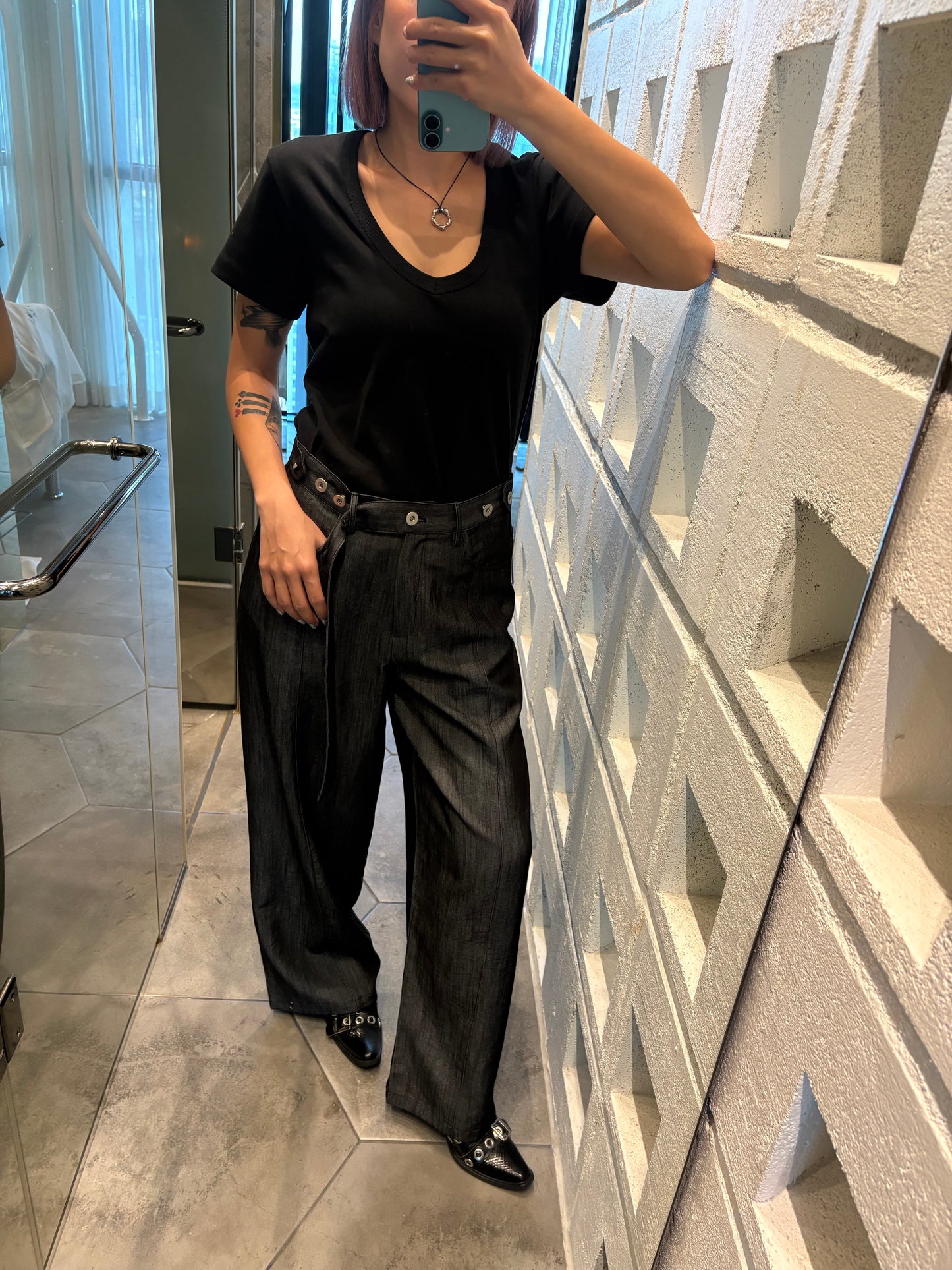 With half belt pants #00810