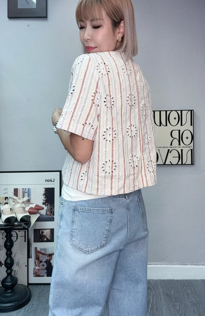 👍🏼Embroidery striped short sleeves outer #00579