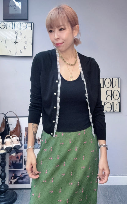 (-30%)Ruffle v neck pearl buttons cardigan #00323