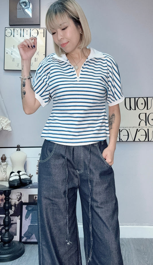 (🏷️-40%）Stripe slim fit polo top #00386