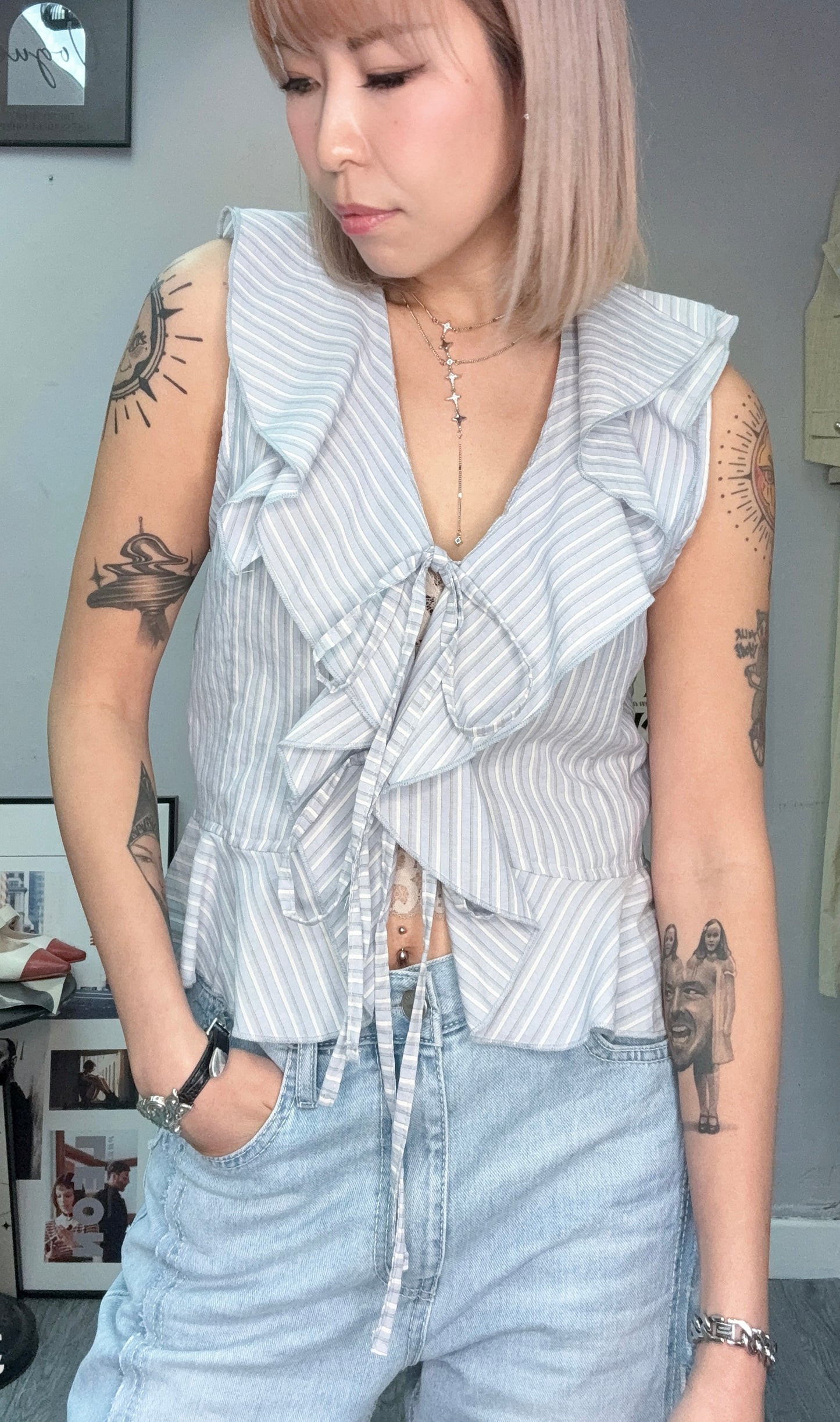 Front ruffle vest shirt #00582