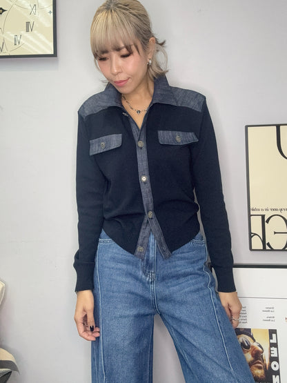 Denim X knit cardigan