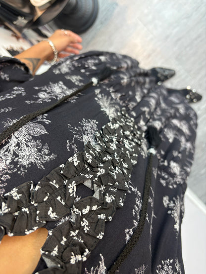 (A/W)White flower pattern chiffon one piece#00839