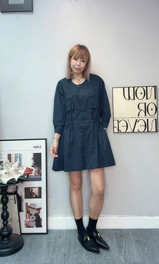 Front pockets middle sleeves short one piece #00731
