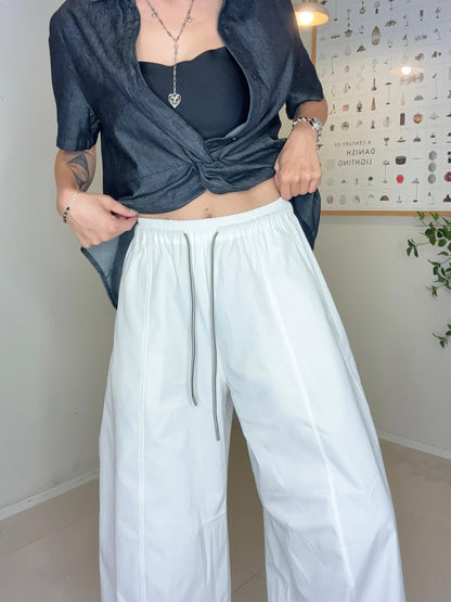 Black and white rope loose pants #00670