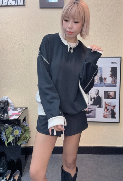 Double collar loose Sweatshirt #00975