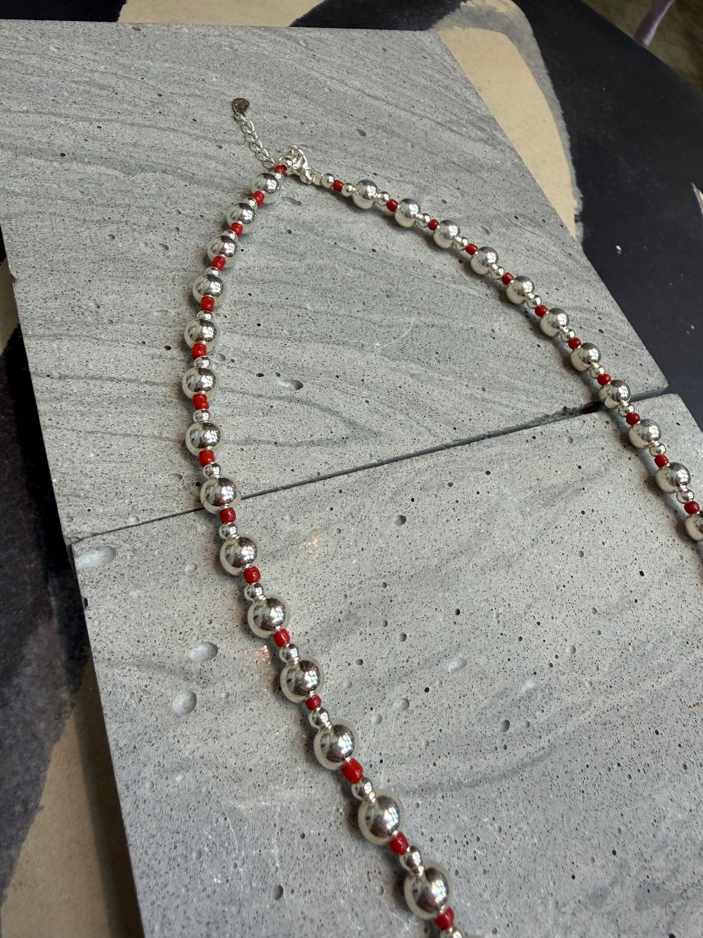 Red beads 925 silver necklace
