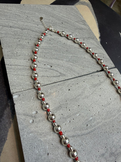 Red beads 925 silver necklace