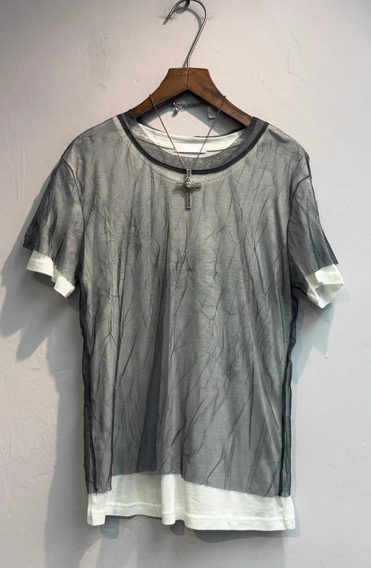 Fake two pieces mesh tee #00741