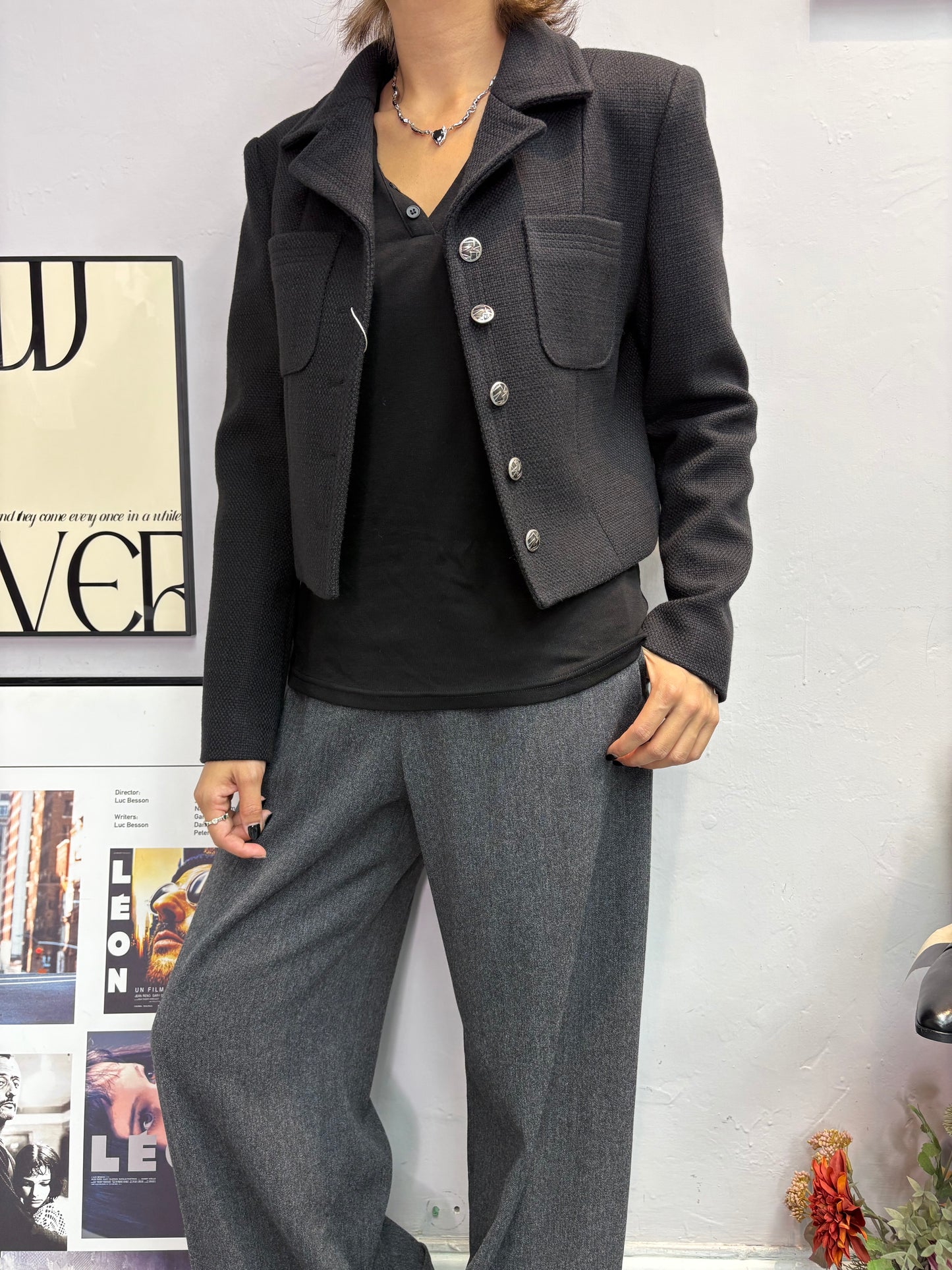 (-30% off)silver button tweed short jacket #00029