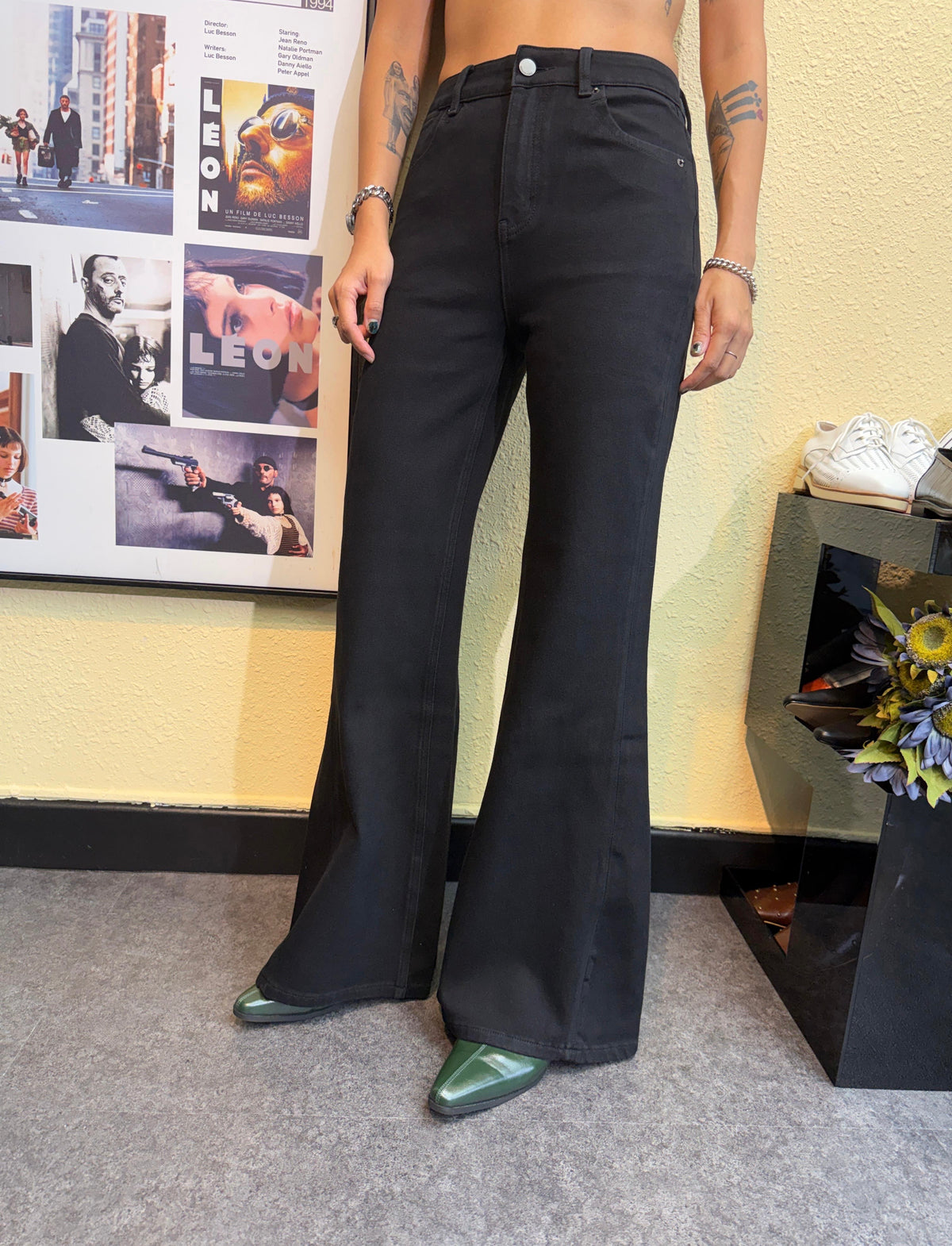 👍Plain slim flare jeans #00925