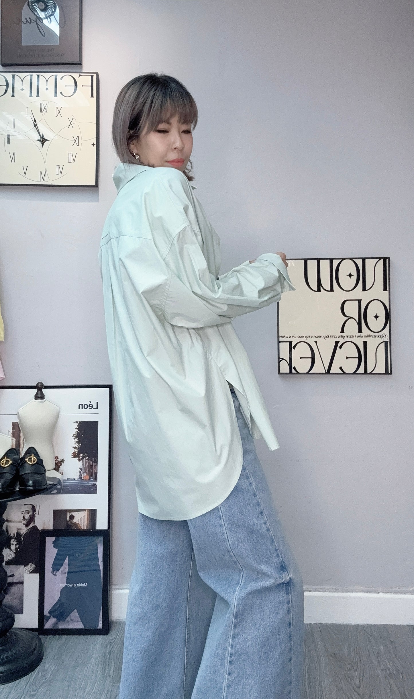Back tag plain loose shirt #00402