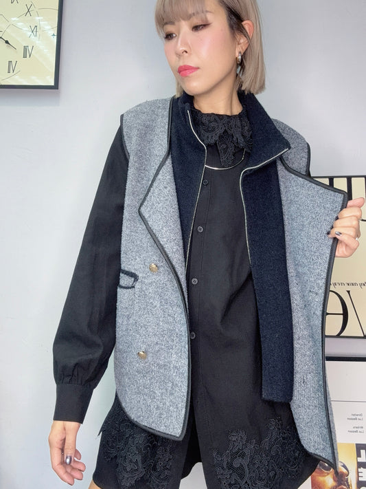 (-20% off)Fake two pieces zip knit vest jacket #00274