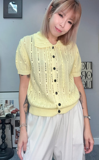 Shirt collar embroidery knit cardigan #00682