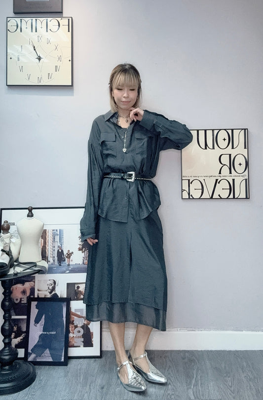 (-20% off) Front pocket loose shirt X cami one piece set #00233