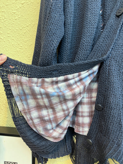 Checkered mesh inner loose cardigan #00928