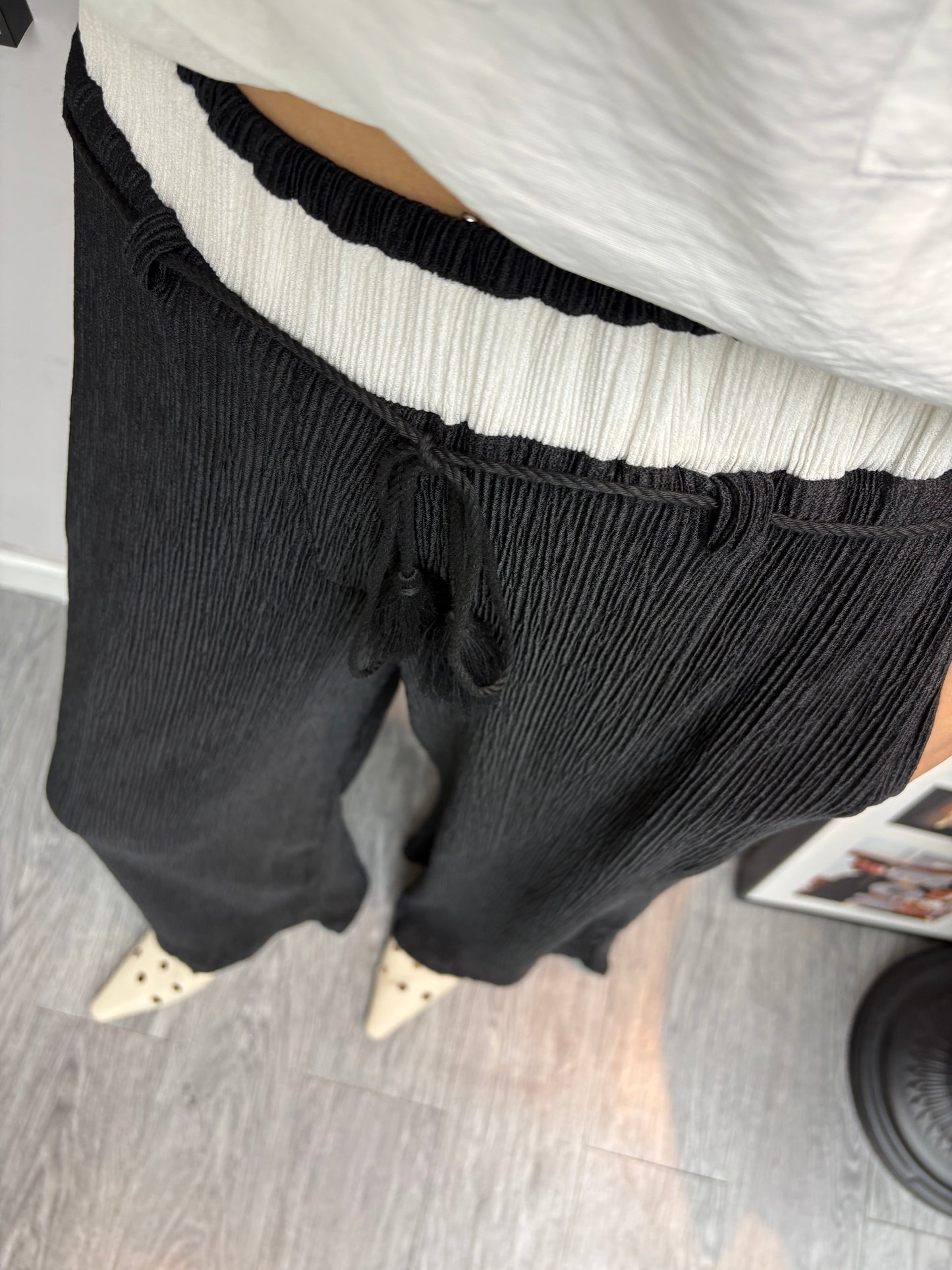Black and white waist pants #00541