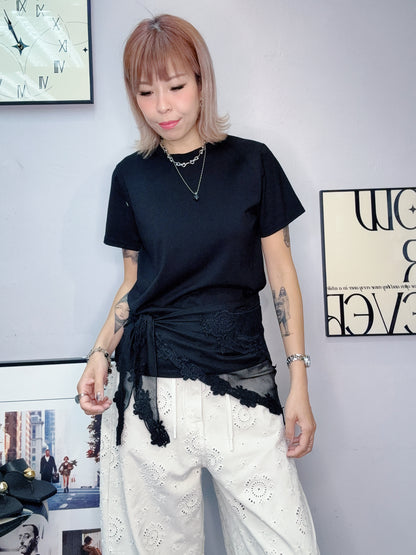 With embroidery see through scarf tee #00612