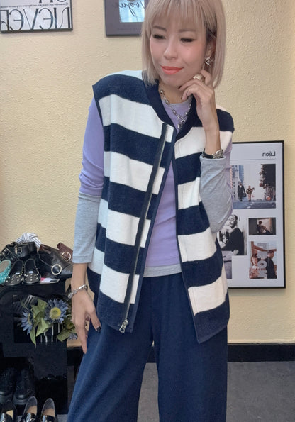 Striped blush cloth vest outer #01000
