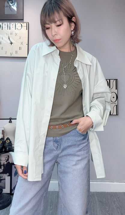 Back tag plain loose shirt #00402
