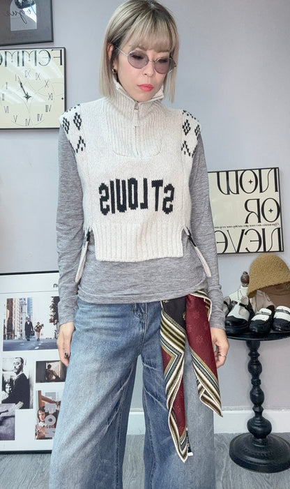 (-30%off)Wool zip neck vest