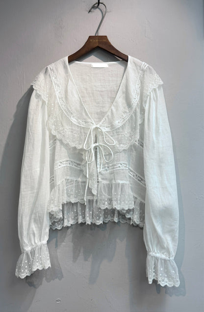 (-20%)Lace ruffles see though shirt #00776
