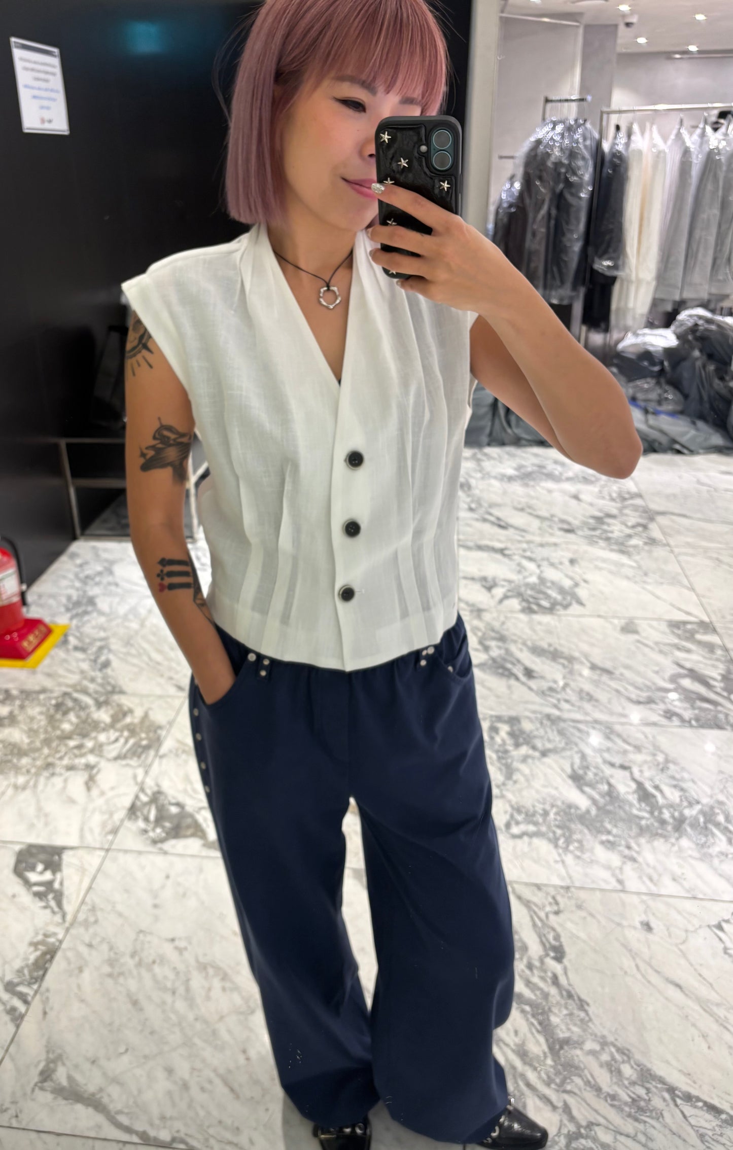 V neck front pleated sleeveless top #00812