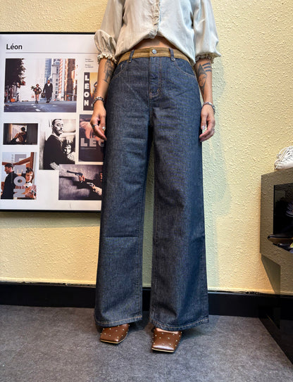 Camel color waist denim pants #00896