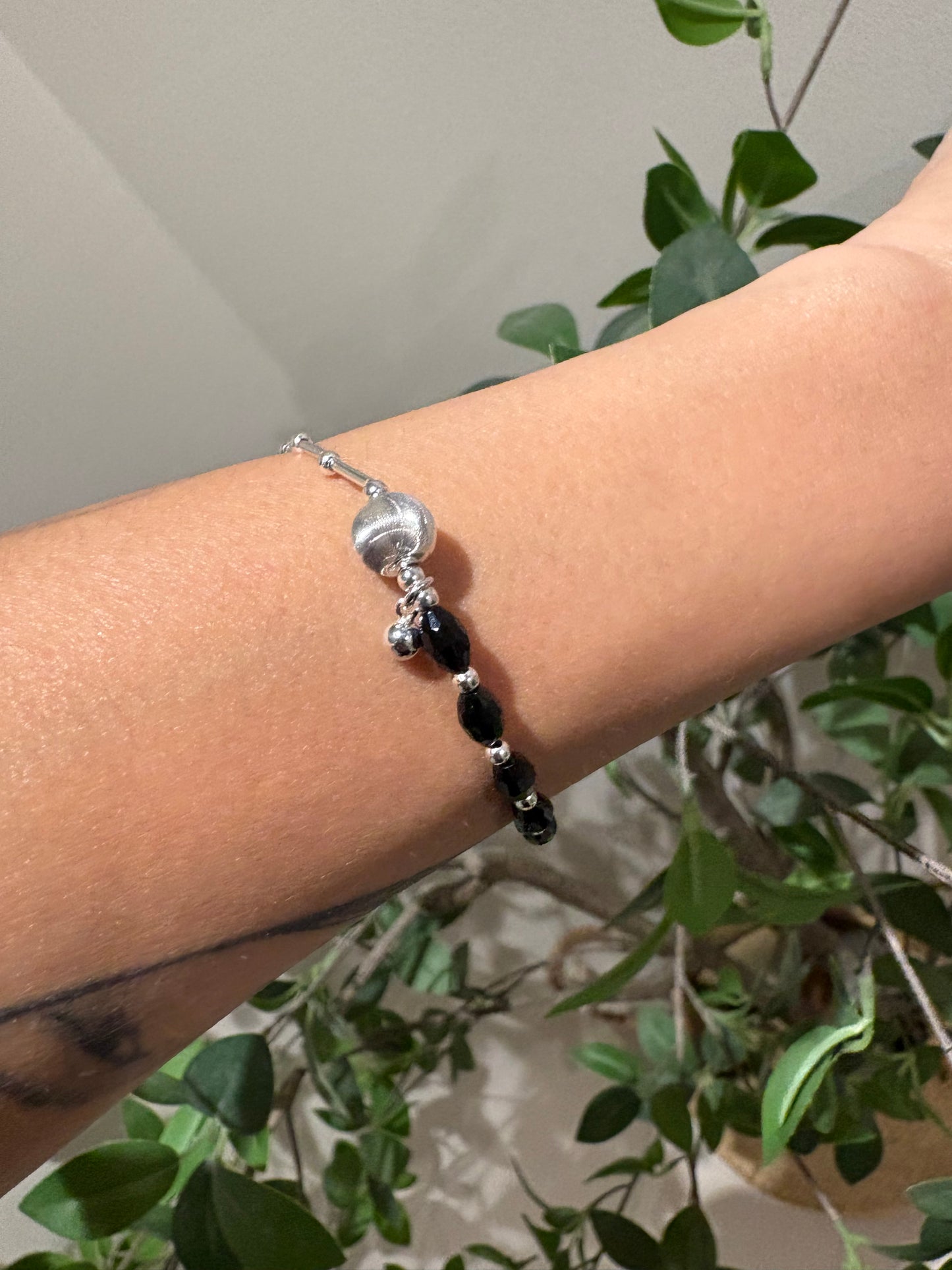 Mixed materials silver bracelet