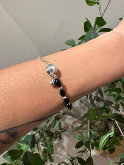 Mixed materials silver bracelet