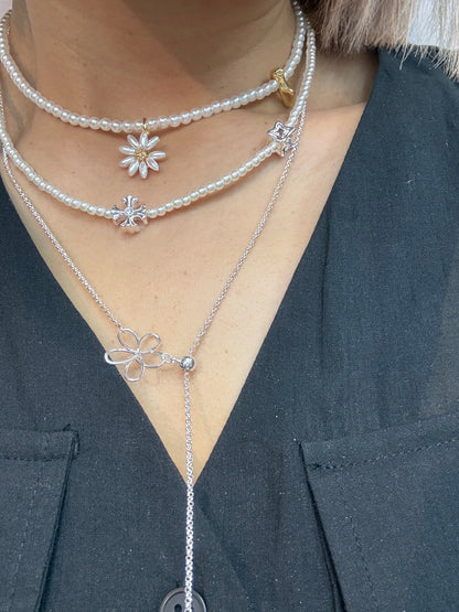 Double flower long necklace