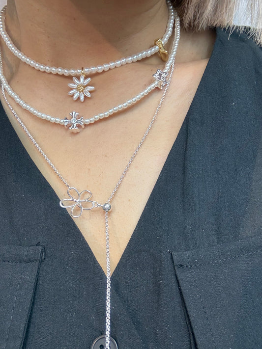 Double flower long necklace
