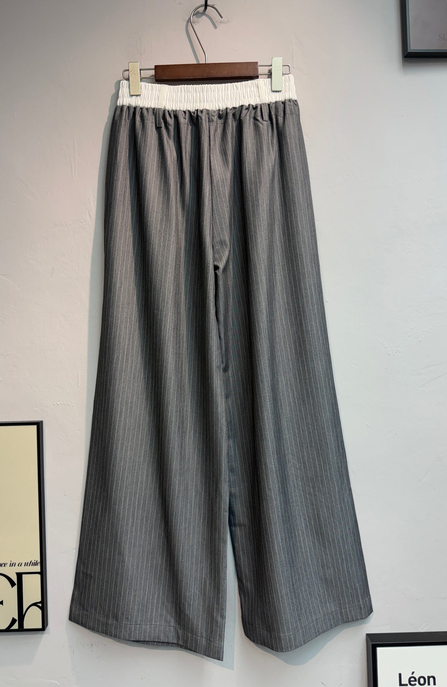 Double elatsic waist striped pants #00768
