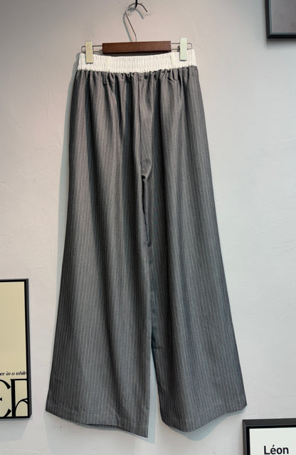 Double elatsic waist striped pants #00768