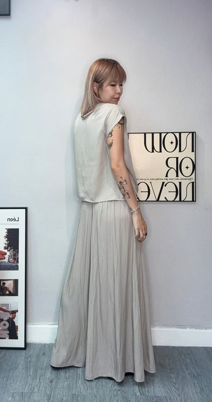 Puff hem silky cap sleeves top #00750