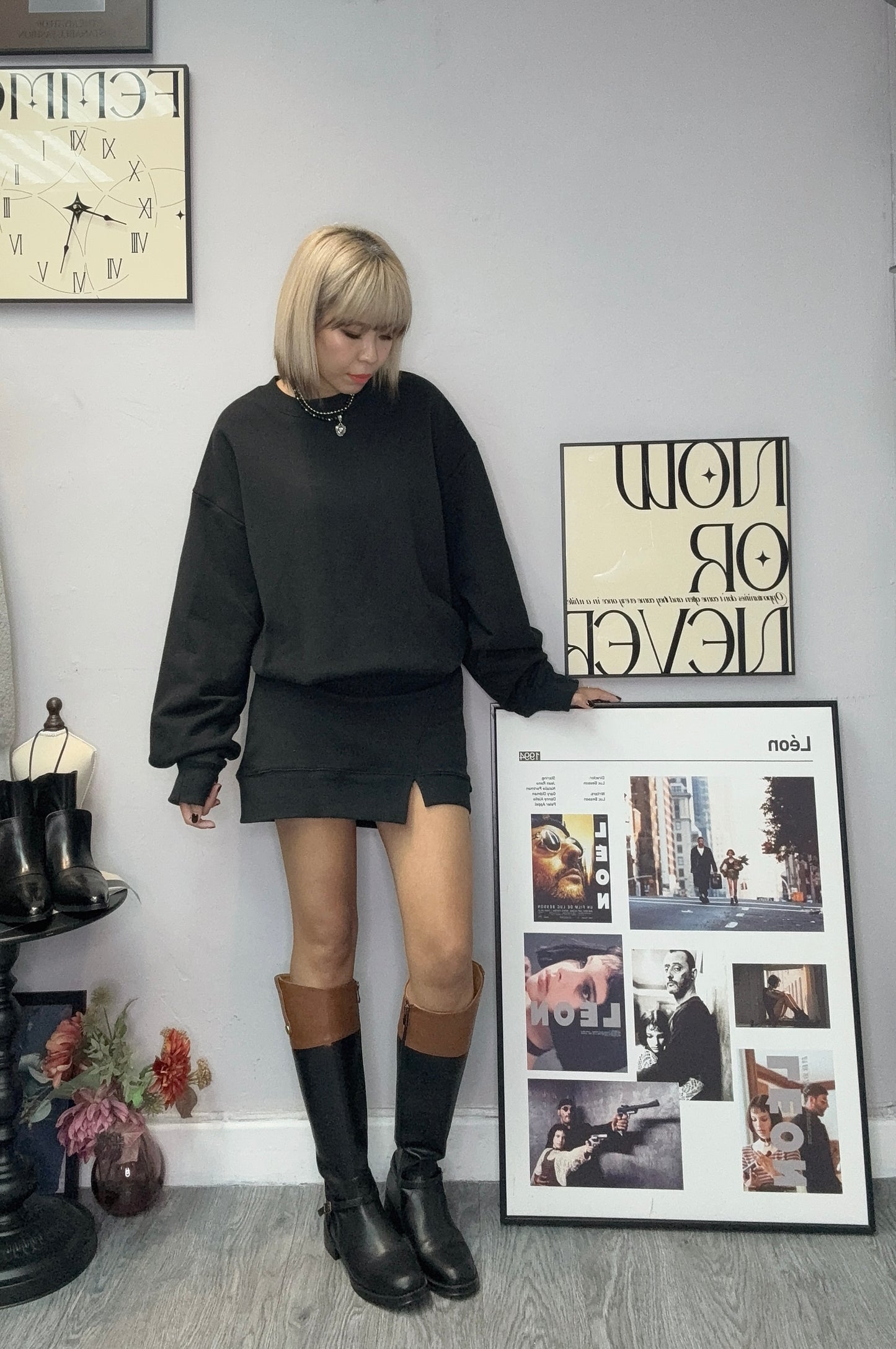 Puff sleeves sweater one piece