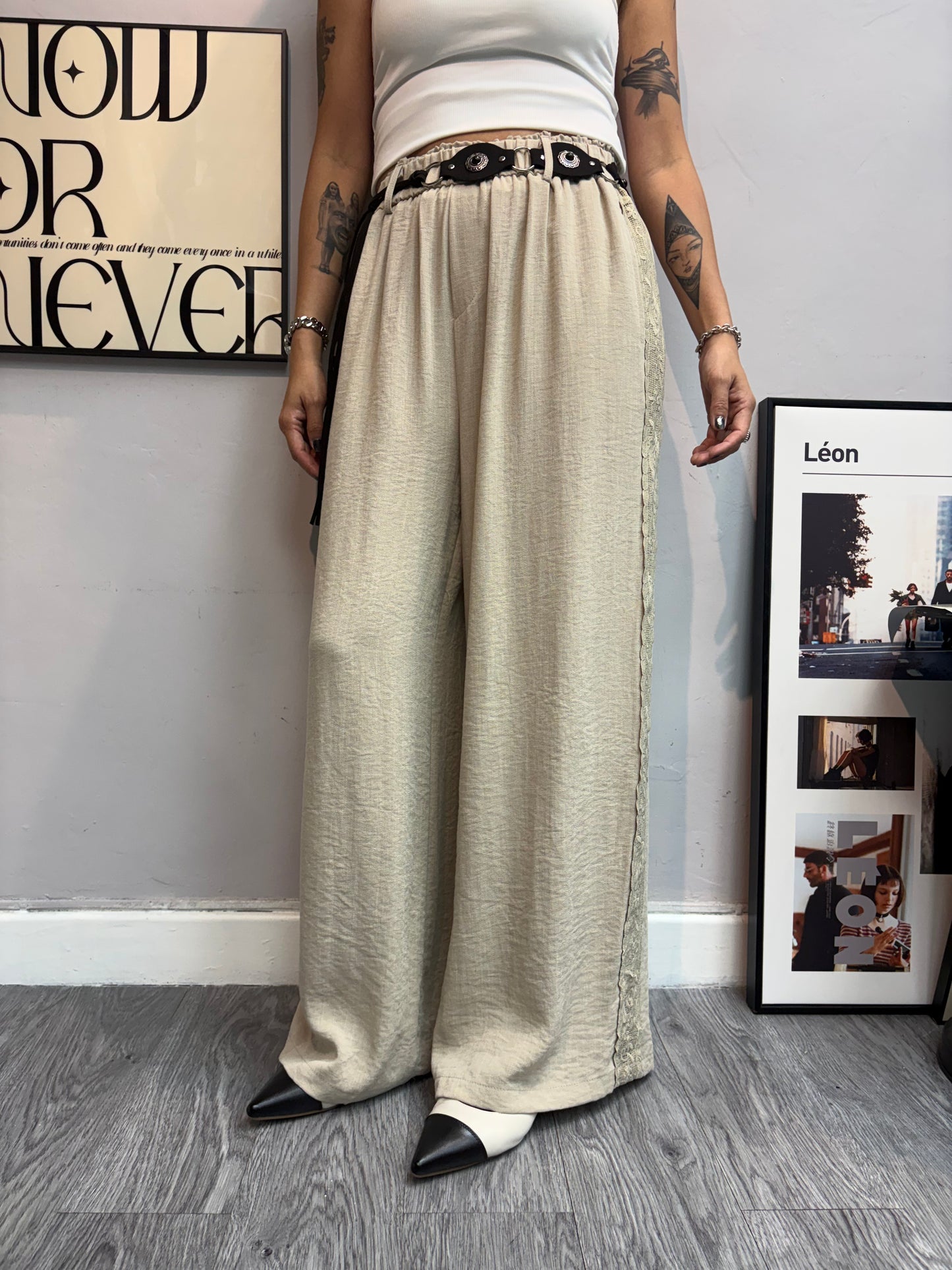 Side embroidery pants #00766