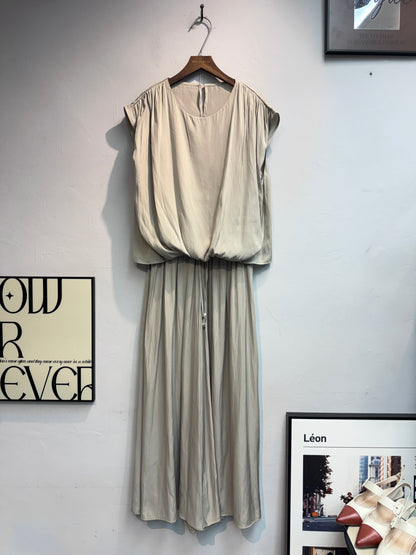 Puff hem silky cap sleeves top #00750