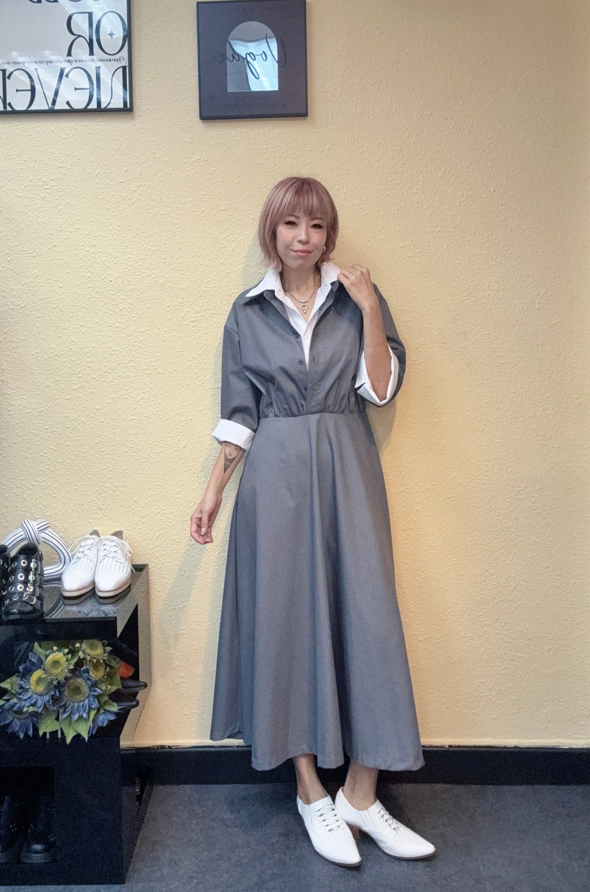 Fake two pieces double collar one piece #00874
