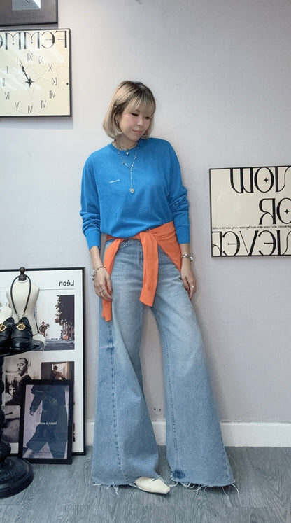 Round neck white logo knit top #00343