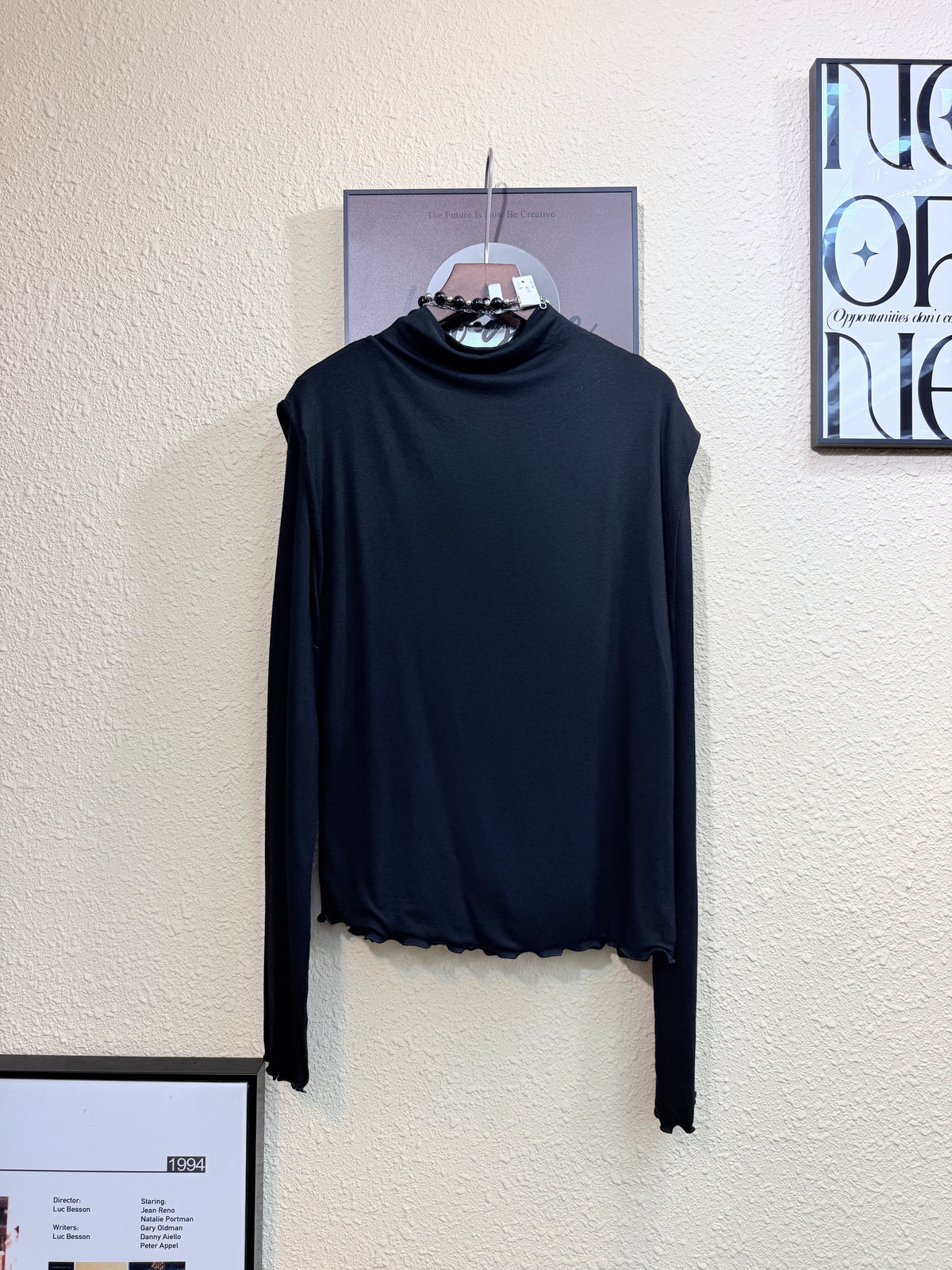 👍🏻Stand collar frill trim spandex tee #01015