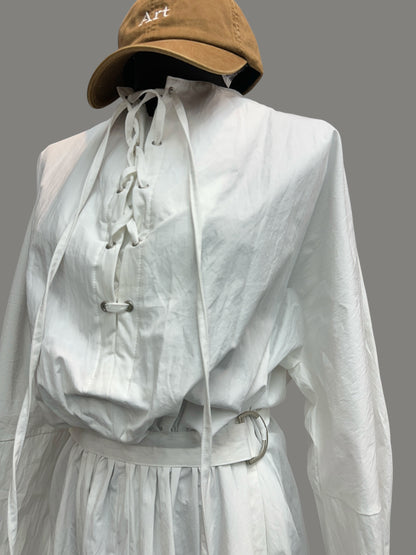 Puff long sleeve front tie dress