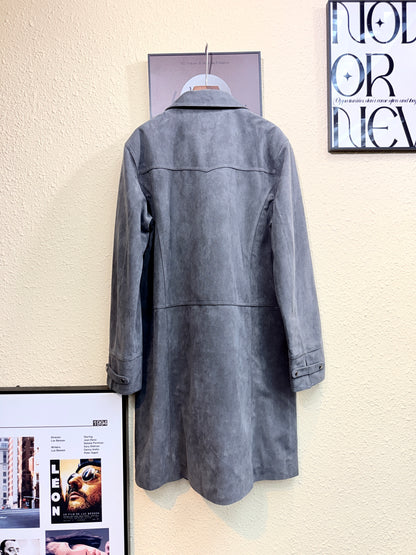 Suede shirt collar long outer #01014