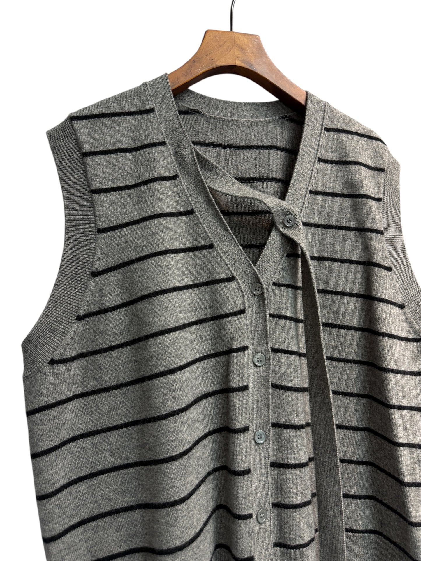 Stripe wool vest cardigan #00257