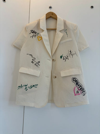 Words printed short sleeves blazer #00798