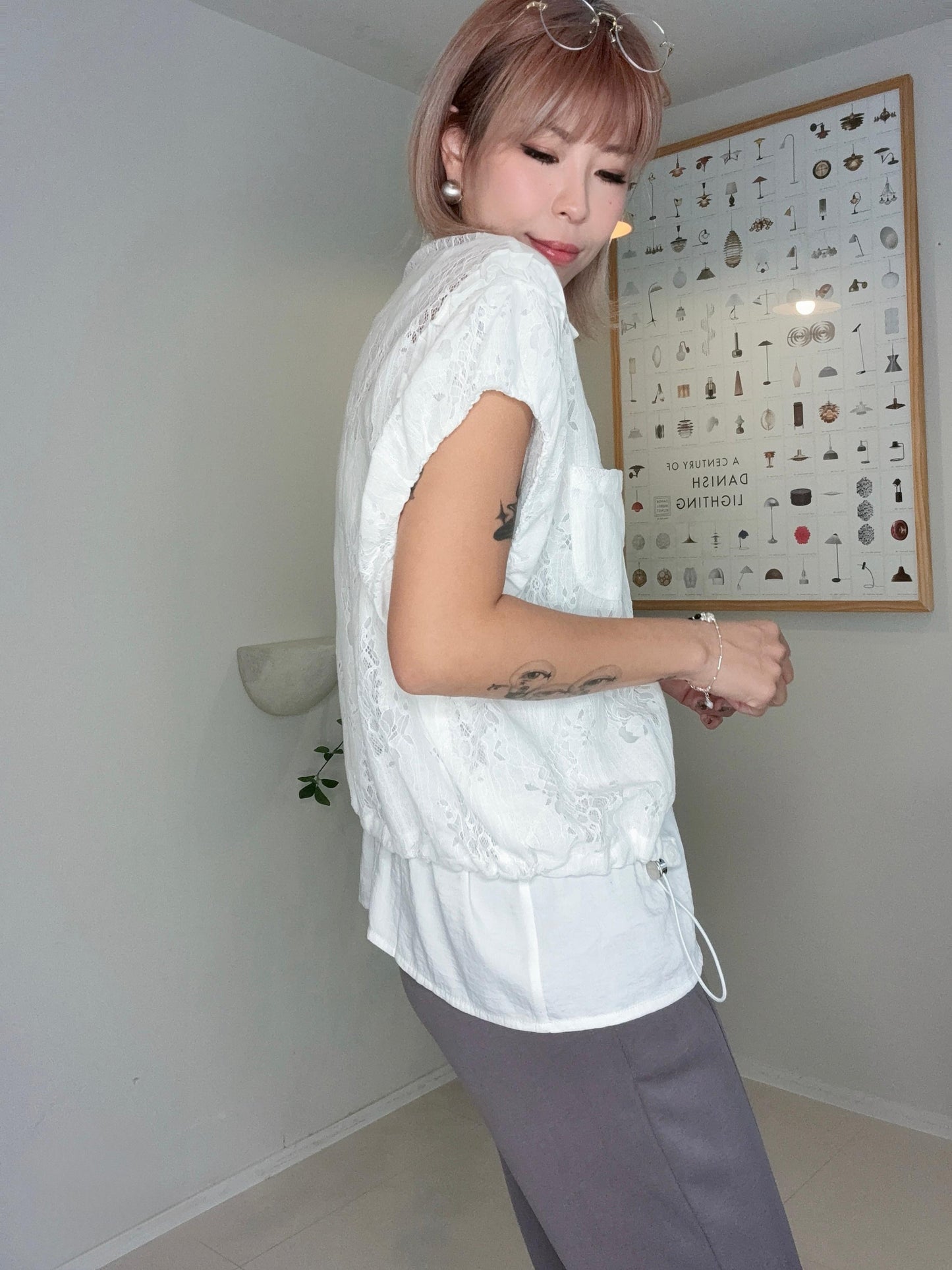 (Promotion -20%)Full lace short shirt #00669