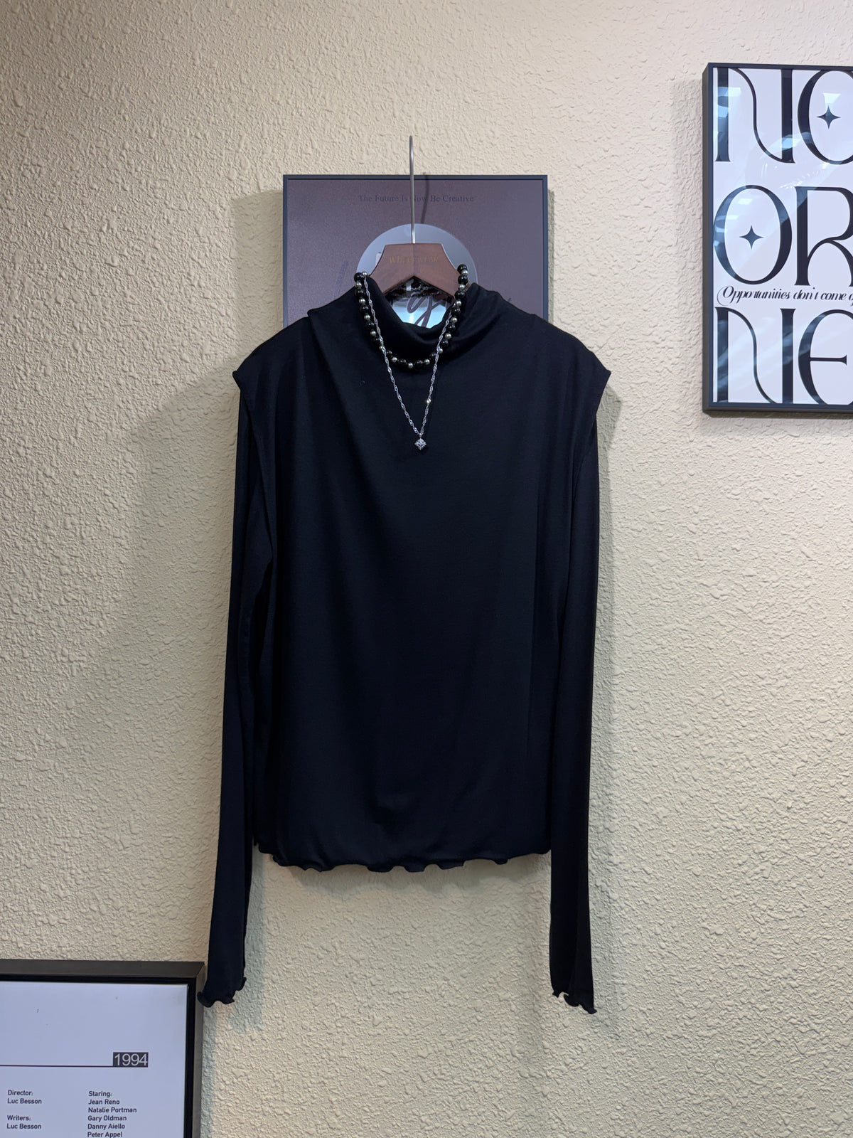 👍🏻Stand collar frill trim spandex tee #01015